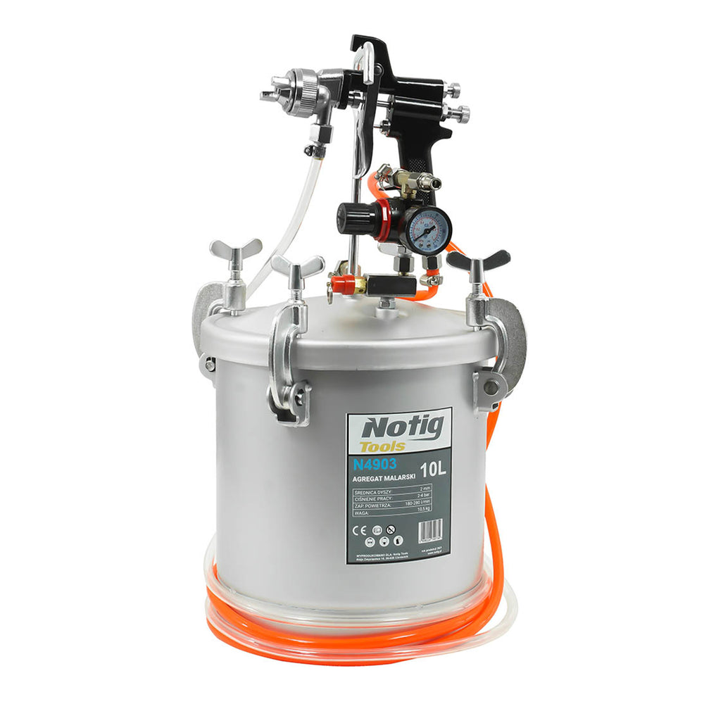 Πνευματικό Σύστημα Βαφής 10L Με Πιστόλι 2.0mm Και Καζάνι Πιέσεως Για Χρώμα Βερνίκι Κόλλα NOTIG
