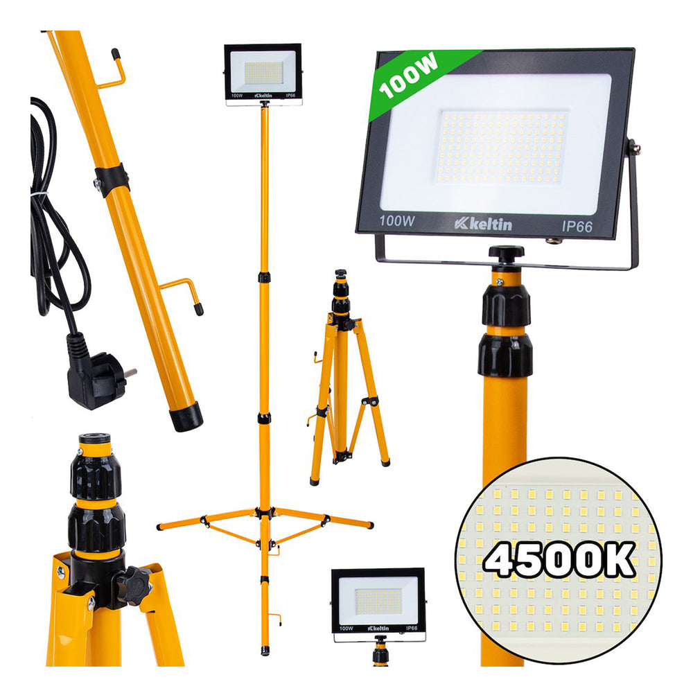 Προβολέας Εργασίας LED 100W Με Ρυθμιζόμενο Τρίποδο 60-160cm Φυσικό Λευκό 4500Κ 10.000lm GEKO