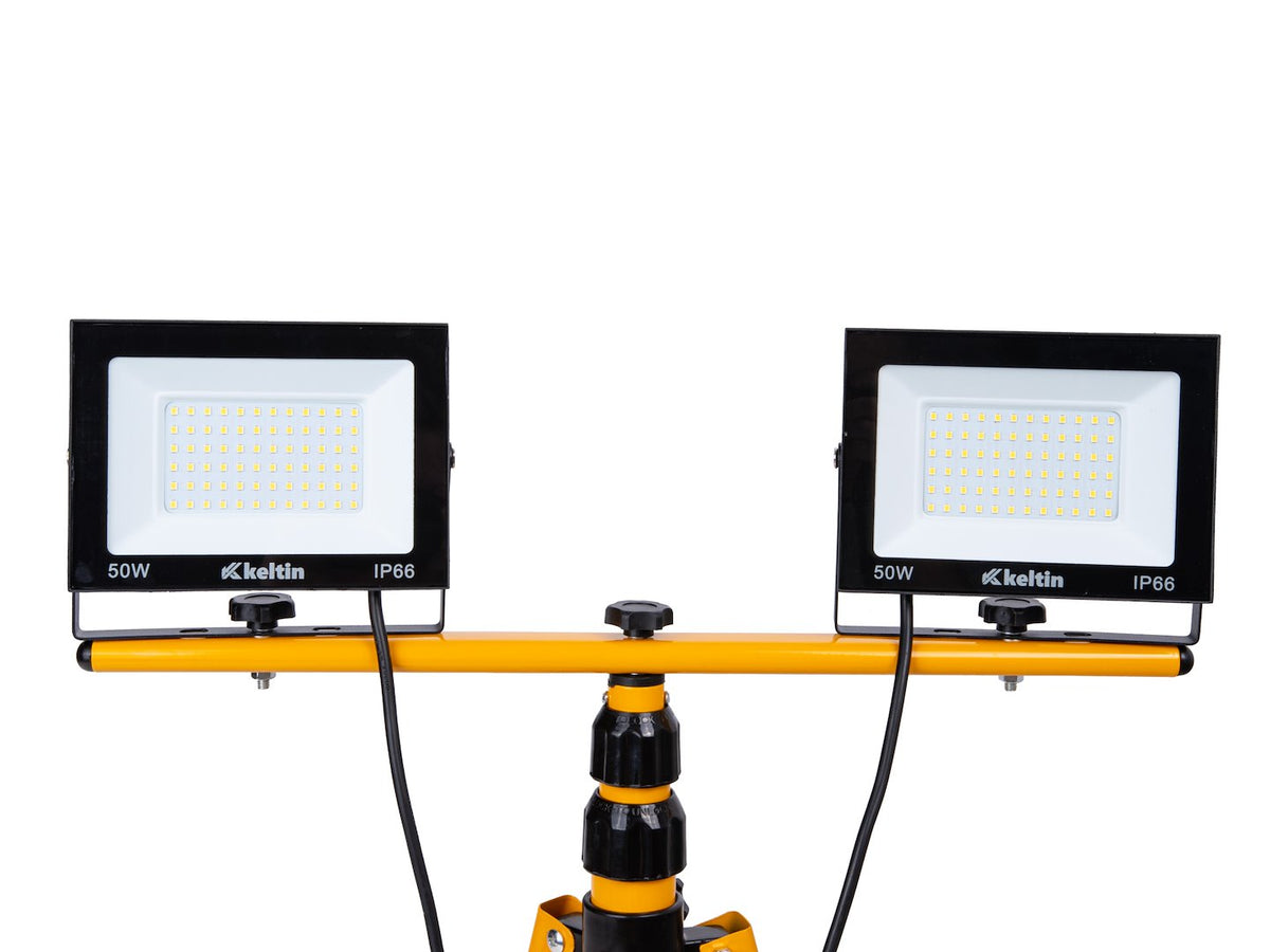 Προβολέας Εργασίας LED 2x50W Με Ρυθμιζόμενο Τρίποδο 60-160cm Φυσικό Λευκό 4500K IP66 KELTIN