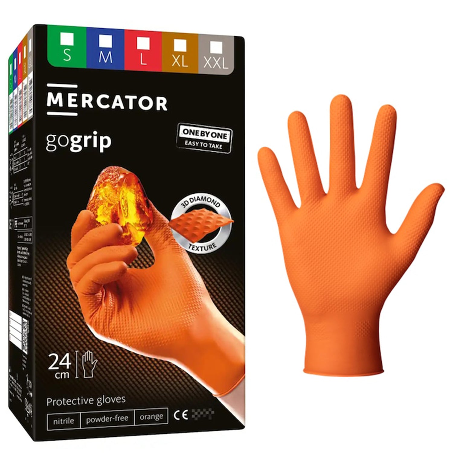 Προστατευτικά Γάντια Νιτριλίου Premium Mercator GoGrip One By One, Πορτοκαλί, Μέγεθος M,100 Τμχ