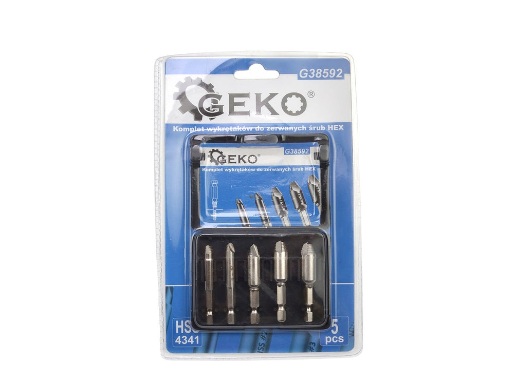 Σετ Εξολκείς HSS 4341 Με Υποδοχή HEX 1/4" Για Φθαρμένες Κατεστραμμένες ή Σπασμένες Βίδες 5Τμχ GEKO