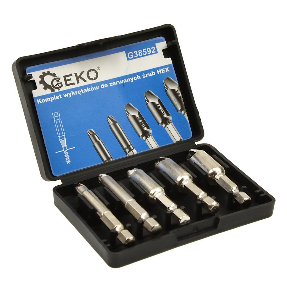 Σετ Εξολκείς HSS 4341 Με Υποδοχή HEX 1/4" Για Φθαρμένες Κατεστραμμένες ή Σπασμένες Βίδες 5Τμχ GEKO