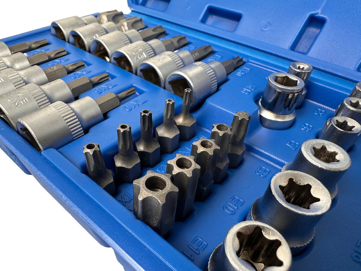 Σετ Καρυδάκια 3/8" Προφίλ Ε Και Μύτες Torx 34Τμχ GEBO TOOLS