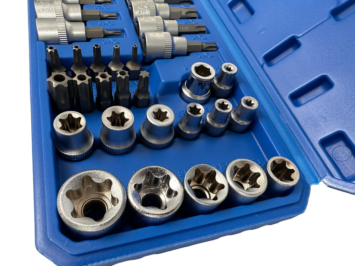 Σετ Καρυδάκια 3/8" Προφίλ Ε Και Μύτες Torx 34Τμχ GEBO TOOLS