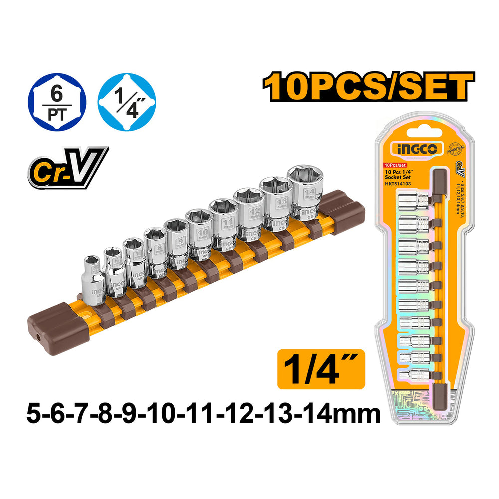 Σετ Καρυδάκια Κοντά 1/4" 5-14mm 10Τμχ INGCO