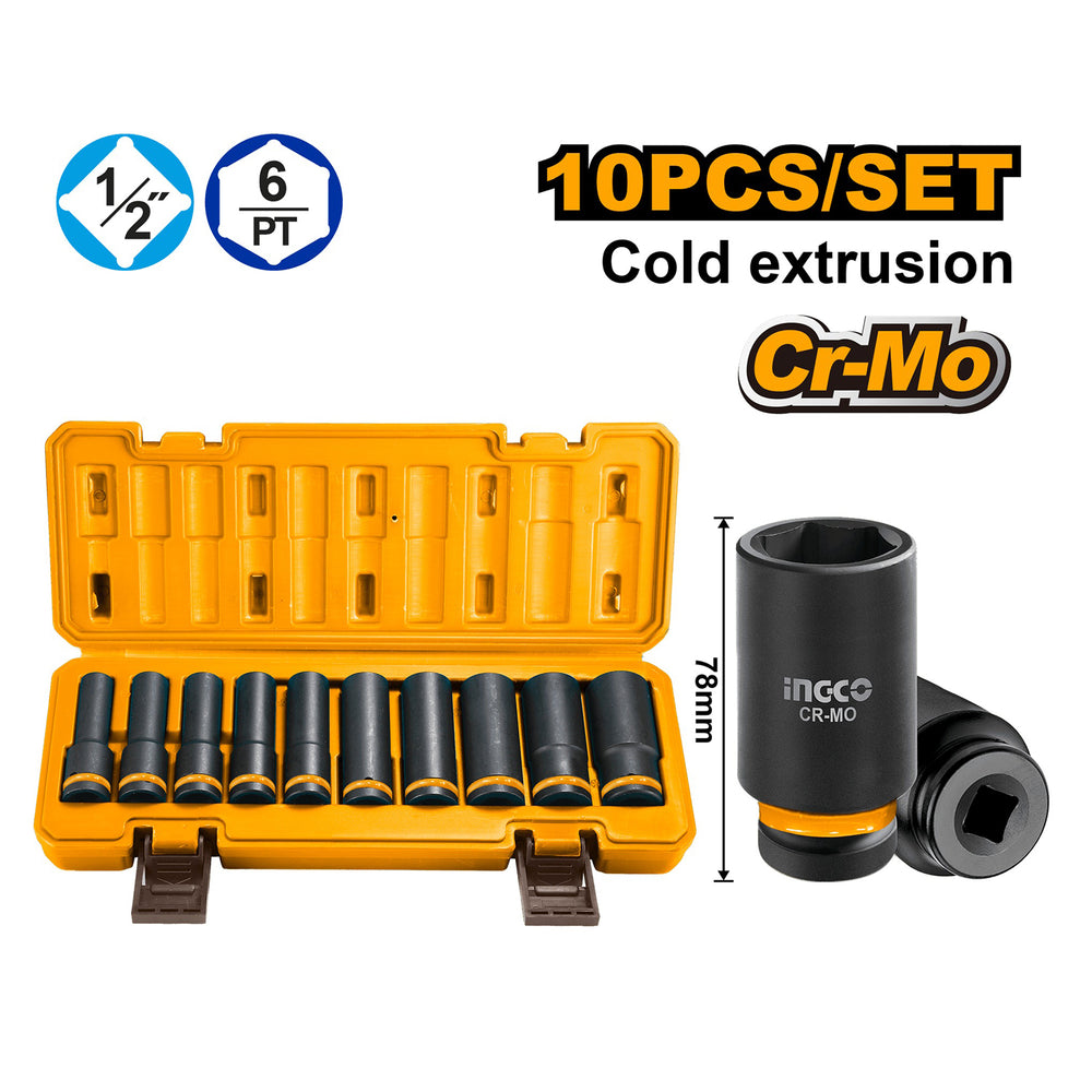 Σετ Καρυδάκια Κρουστικά 1/2" 10-24mm 10Τμχ INGCO