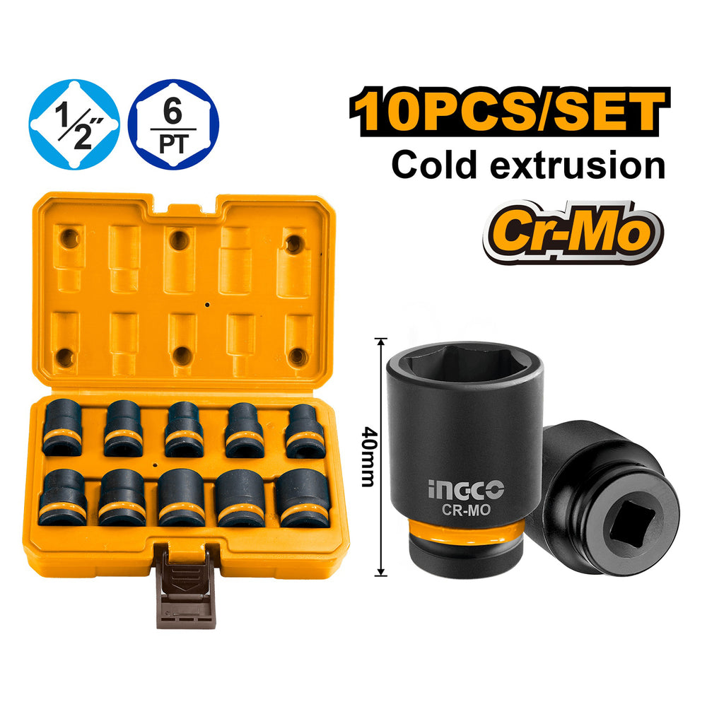 Σετ Καρυδάκια Κρουστικά 1/2" 10-24mm 10Τμχ INGCO