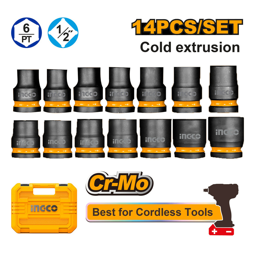Σετ Καρυδάκια Κρουστικά 1/2" 10-27mm 14Τμχ INGCO