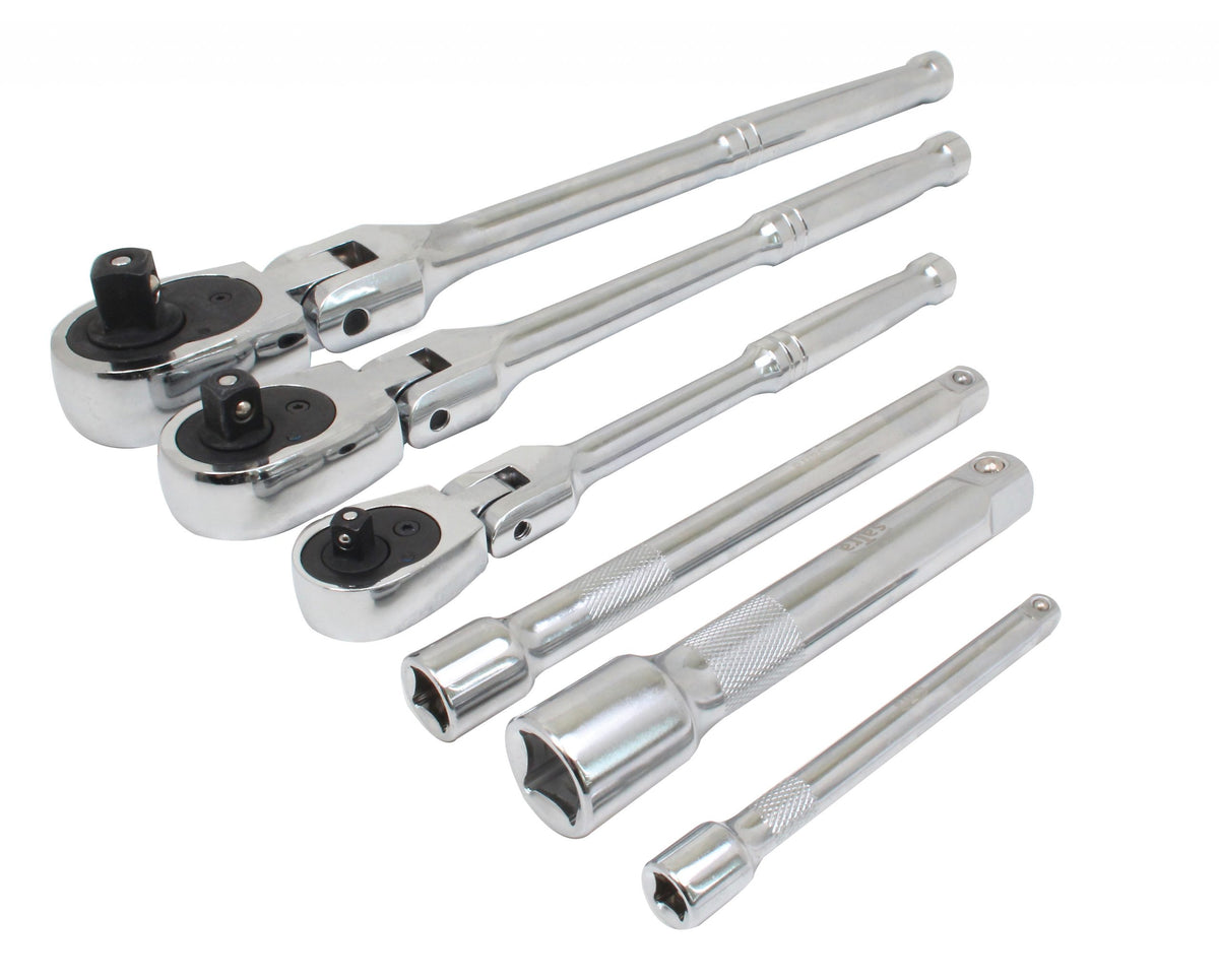 Σετ Καστάνιες 1/4"-3/8"-1/2" Με Αρθρωτή Κεφαλή 180° Και Προεκτάσεις 6Τμχ