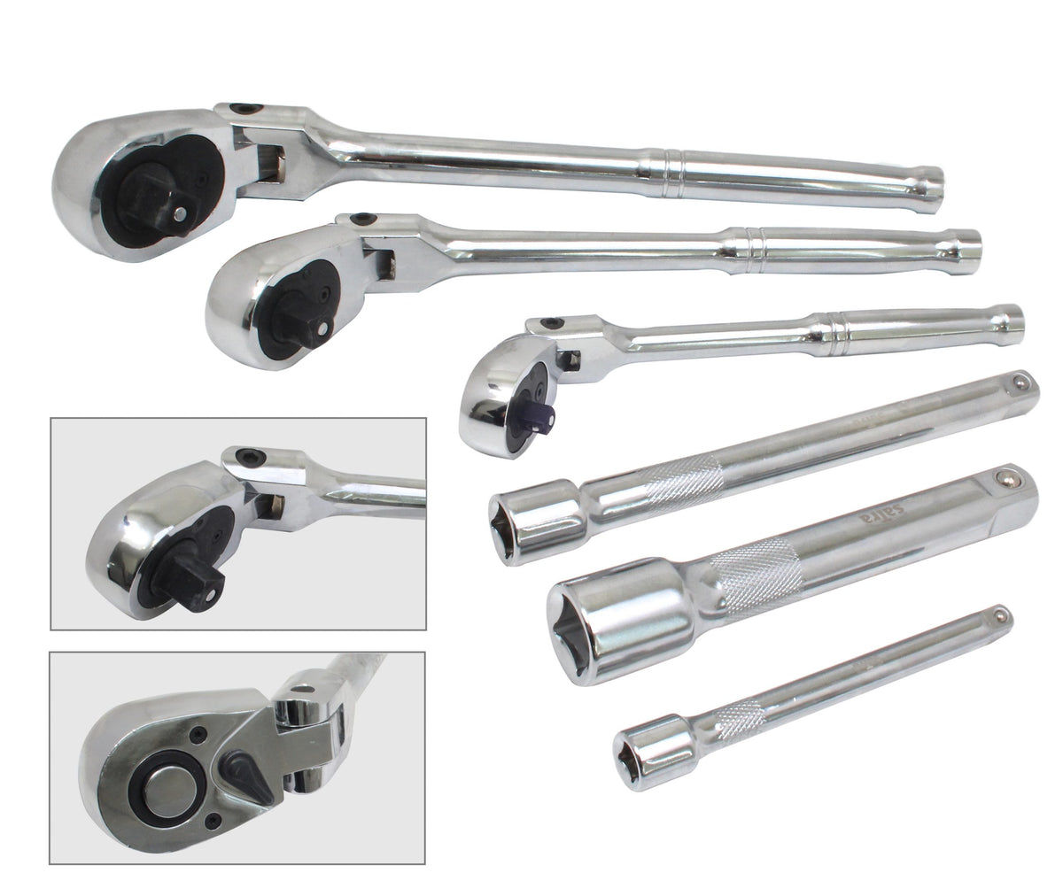 Σετ Καστάνιες 1/4"-3/8"-1/2" Με Αρθρωτή Κεφαλή 180° Και Προεκτάσεις 6Τμχ