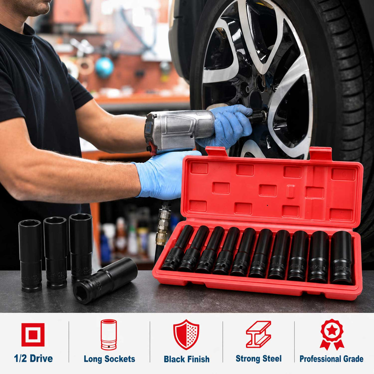 Σετ Καρυδάκια 1/2" Μακριά 8-24mm 10 Τμχ GEBO TOOLS