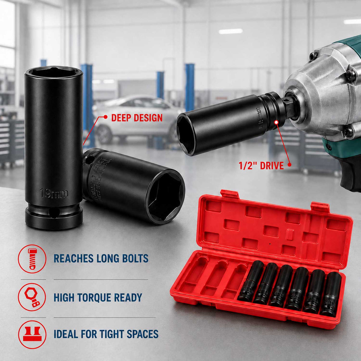 Σετ Καρυδάκια 1/2" Μακριά 8-24mm 10 Τμχ GEBO TOOLS