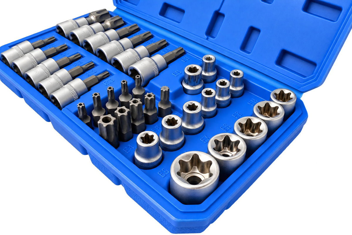 Σετ Καρυδάκια 3/8" Προφίλ Ε Και Μύτες Torx 34Τμχ GEBO TOOLS