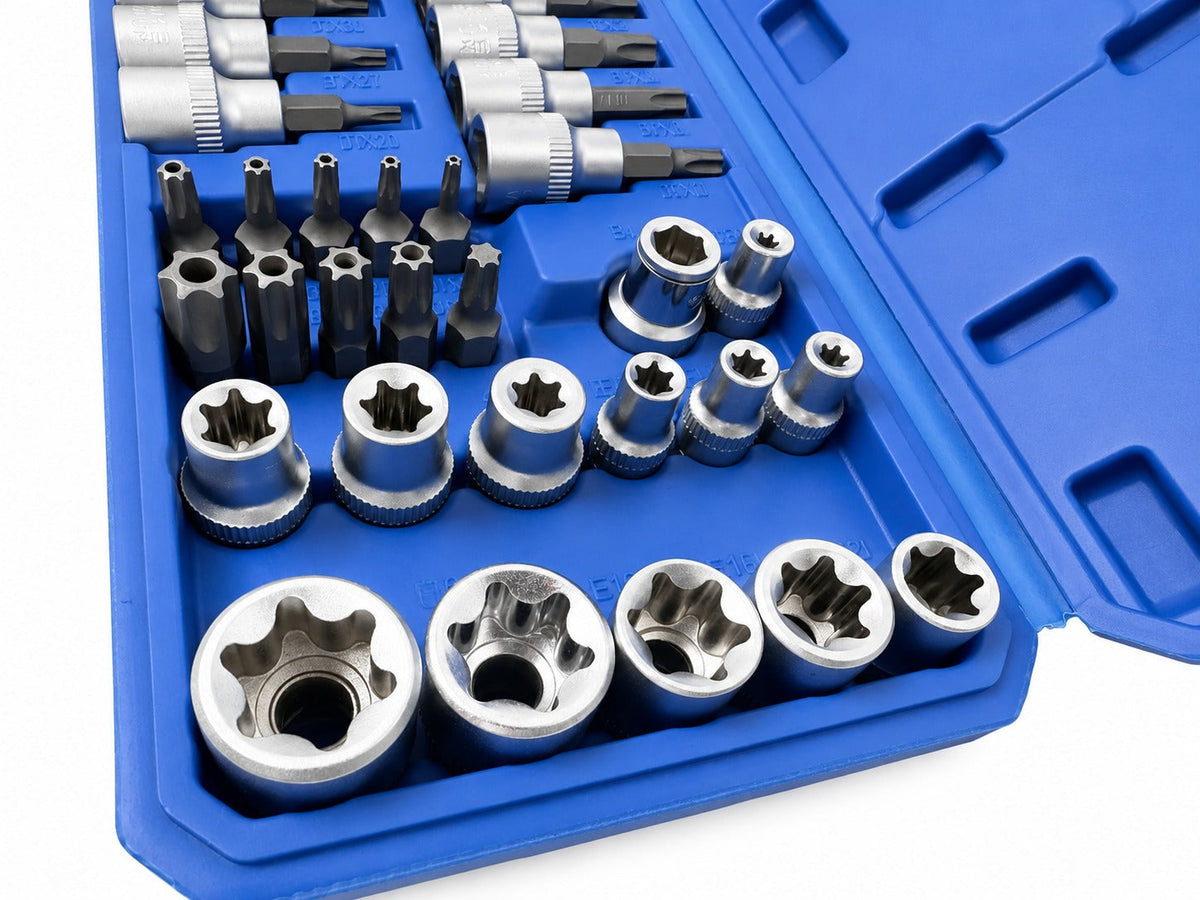 Σετ Καρυδάκια 3/8" Προφίλ Ε Και Μύτες Torx 34Τμχ GEBO TOOLS