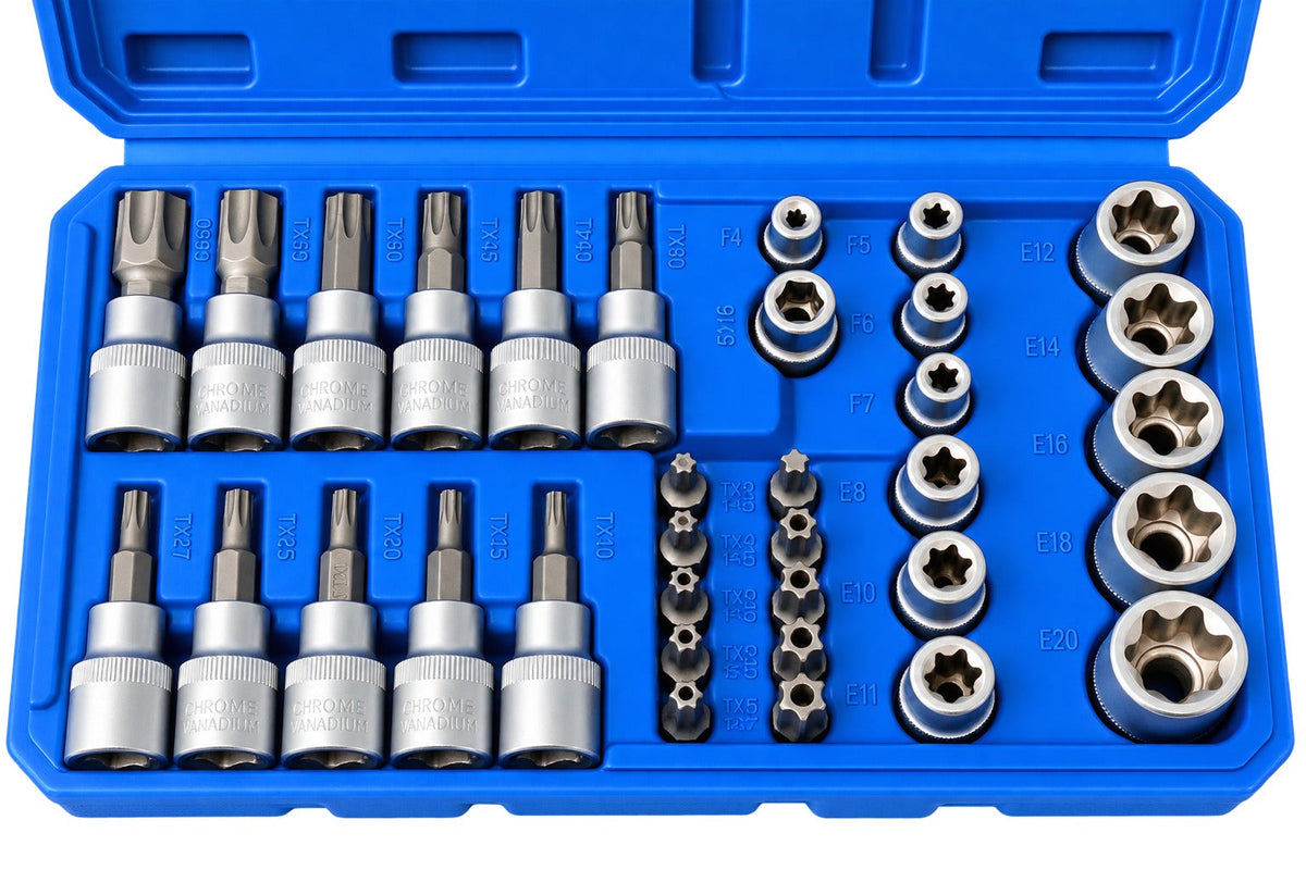 Σετ Καρυδάκια 3/8" Προφίλ Ε Και Μύτες Torx 34Τμχ GEBO TOOLS