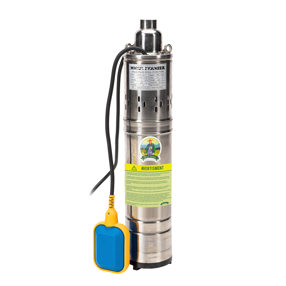 Υποβρύχια Αντλία Τύπου Τούνελ 1100W, Ροή 1850L/Ώρα, Με Φλοτέρ
